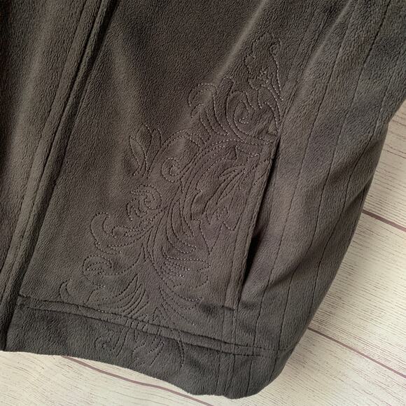 Charcoal Gray and Pink Reversible Zip Up Vest Fleece Embroidered Floral - Picture 16 of 16